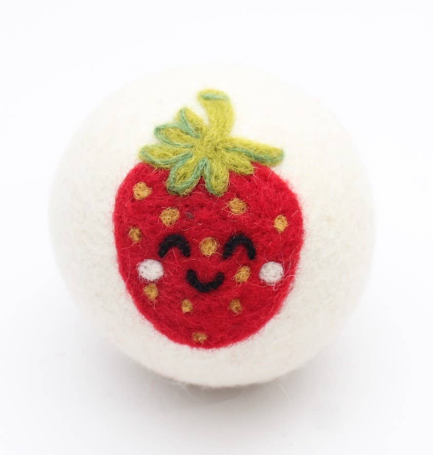 Fruits (Strawberry, Plum, Pear, Bananas) Wool Dryer Balls: Strawberry