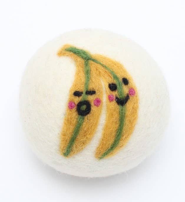 Fruits (Strawberry, Plum, Pear, Bananas) Wool Dryer Balls: Strawberry