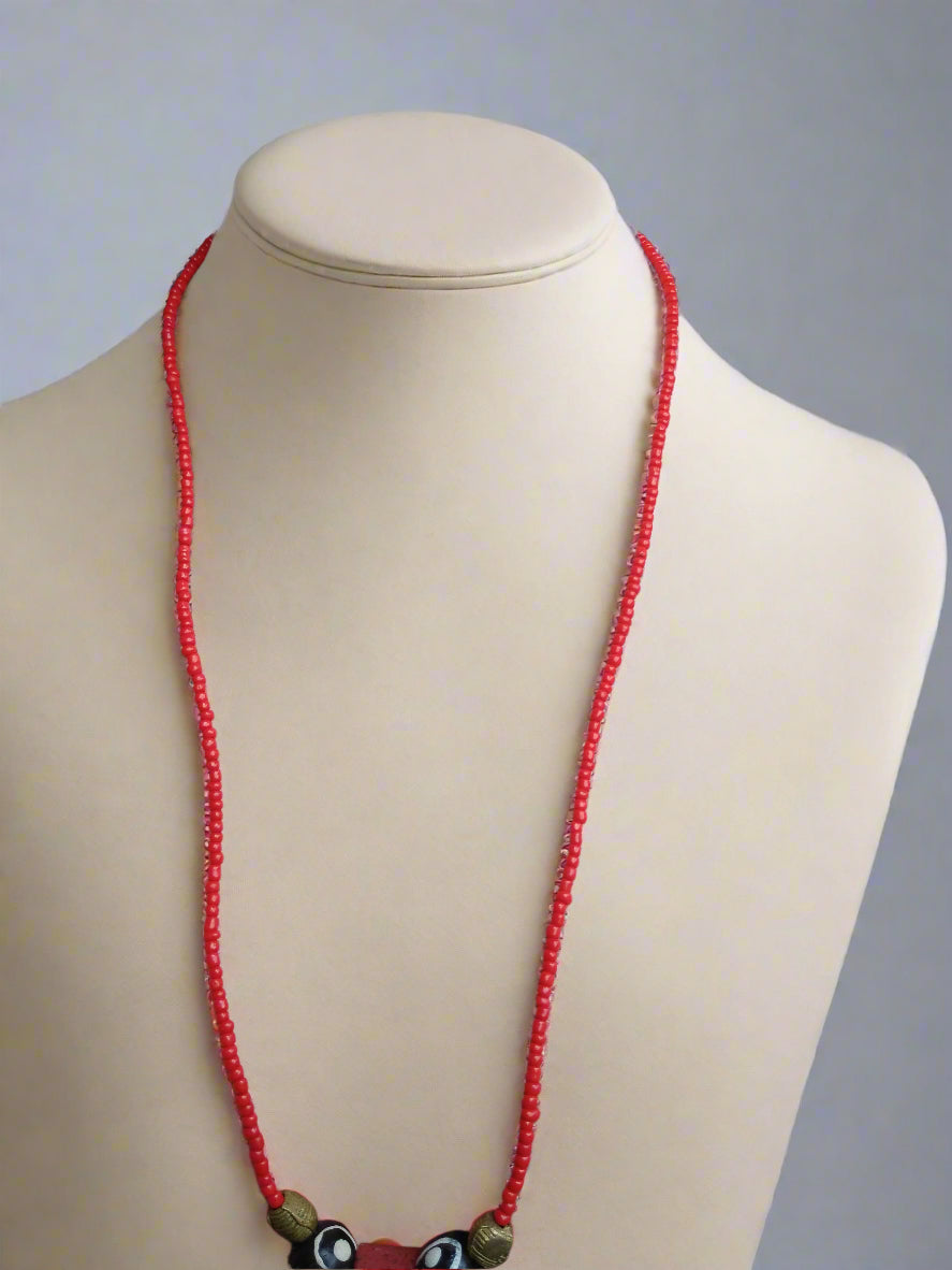 Radiant Elegance: Red Seed Bead African Necklace