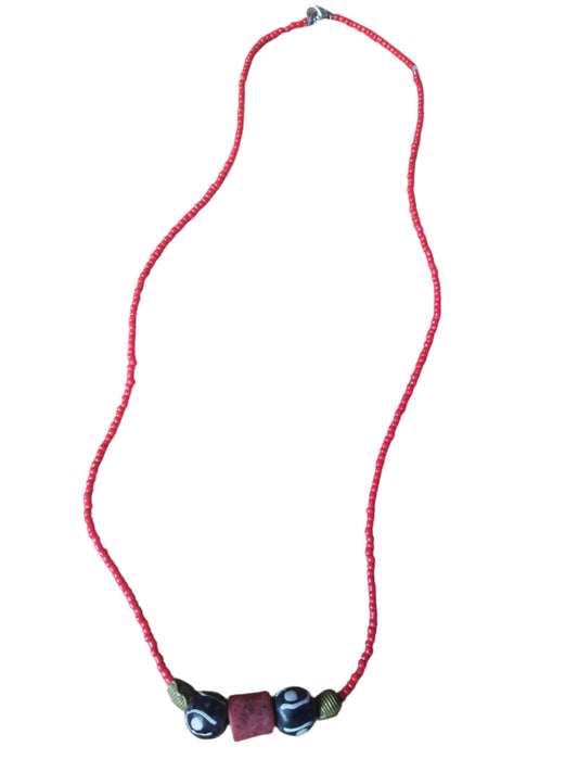 Radiant Elegance: Red Seed Bead African Necklace