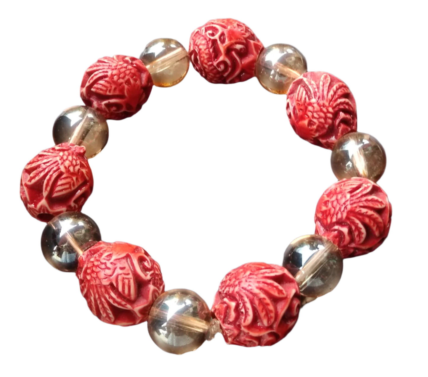 Red Dragon Carved Bead Bracelet