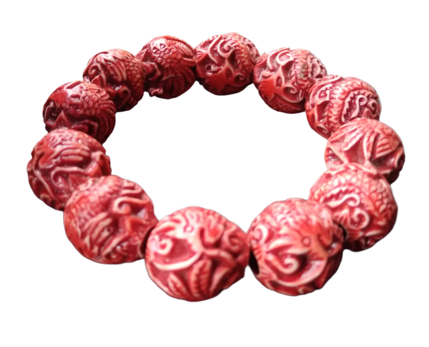 Red Cinnabar Dragon & Phoenix Carved Bracelet