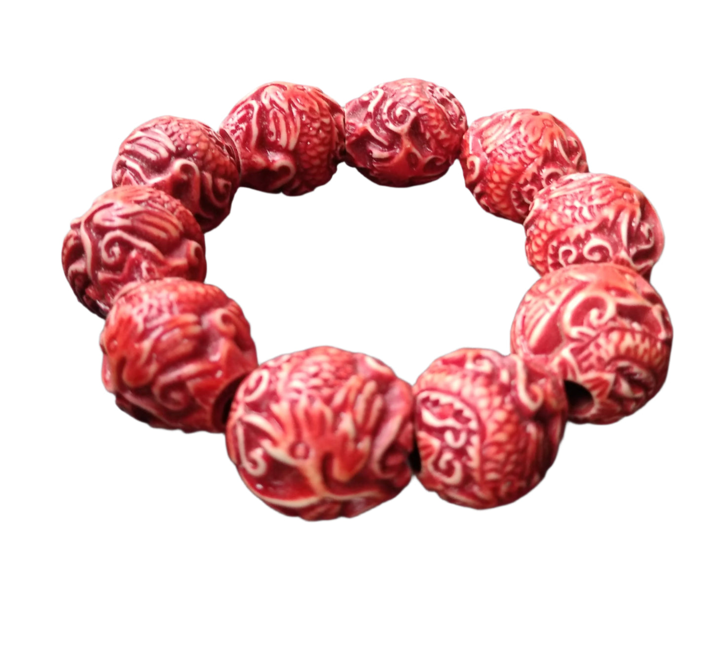 Red Cinnabar Dragon & Phoenix Carved Bracelet