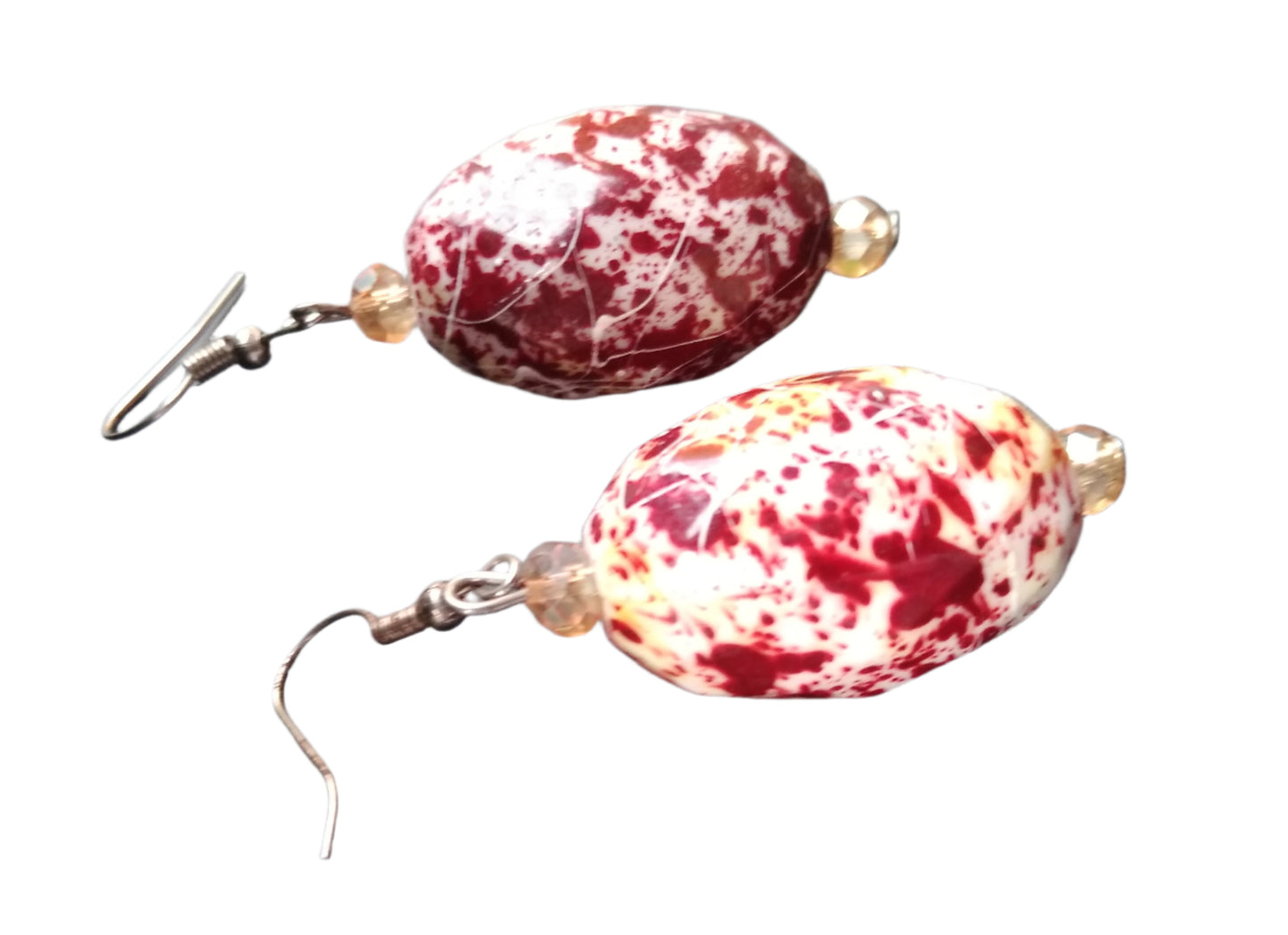 Cranberry Marble Oval Drop Earrings