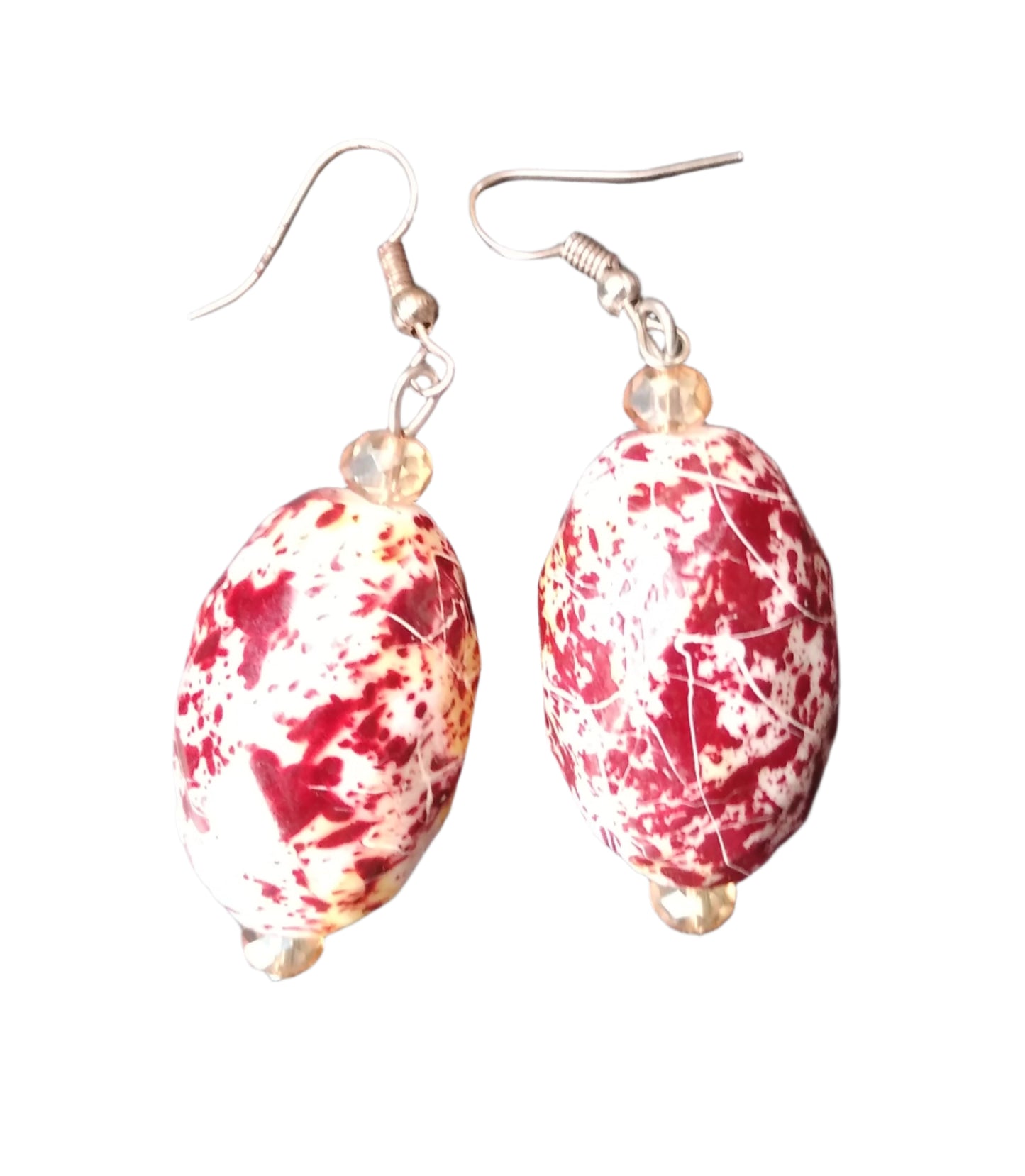 Cranberry Marble Oval Drop Earrings