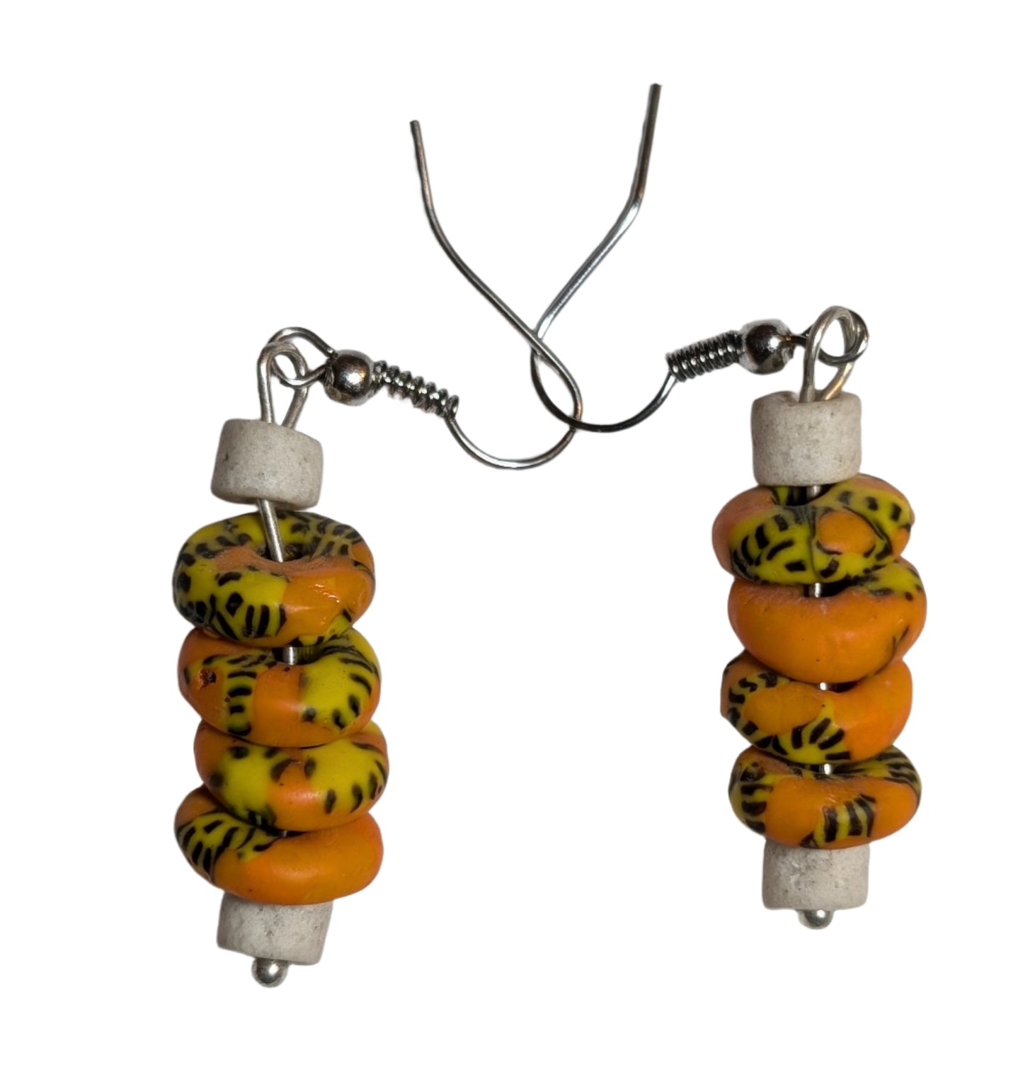 Orange Recycled Glass Bead Earrings