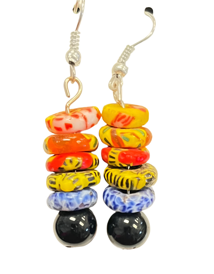 Sunset Cascade Krobo Bead Earrings