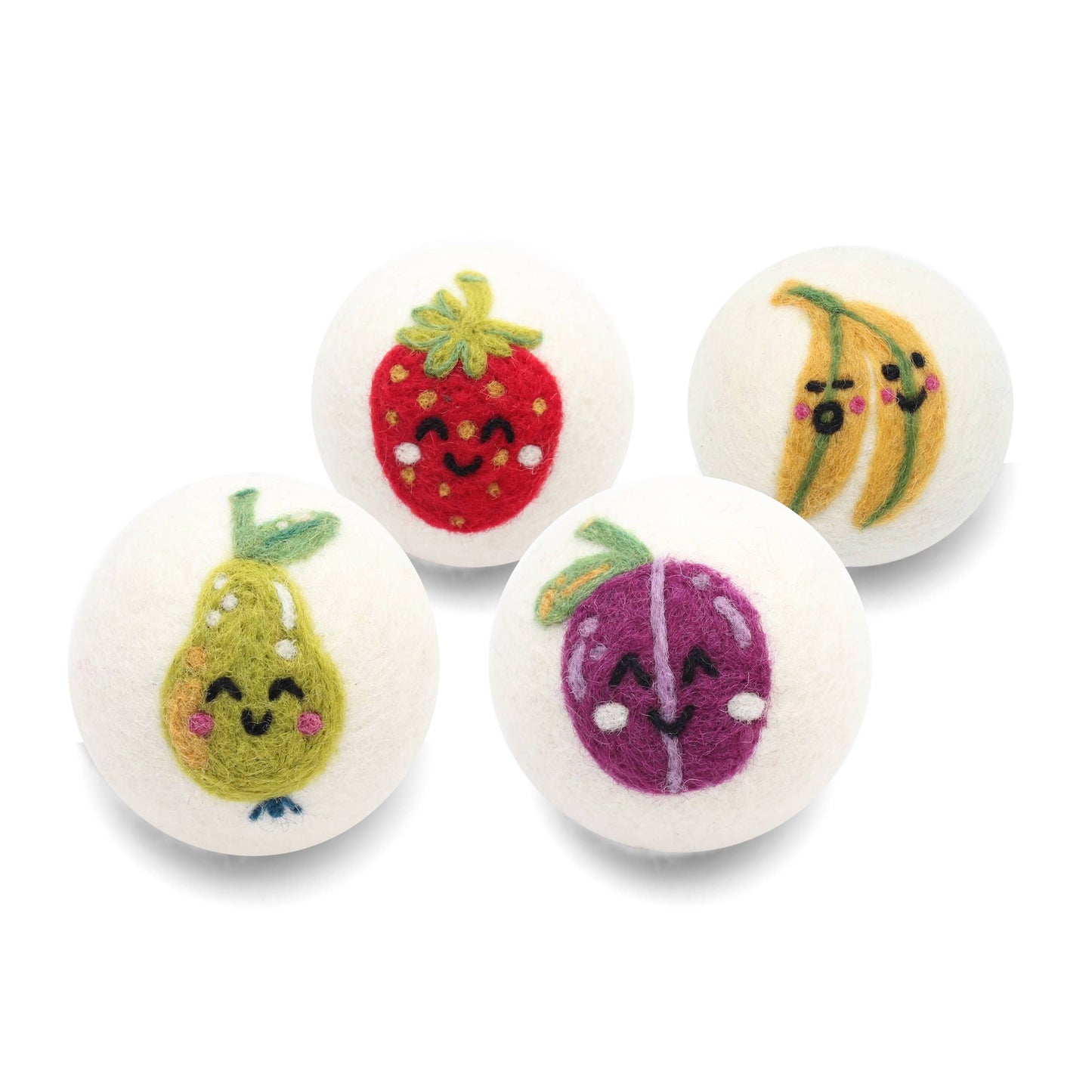 Fruits (Strawberry, Plum, Pear, Bananas) Wool Dryer Balls: Strawberry