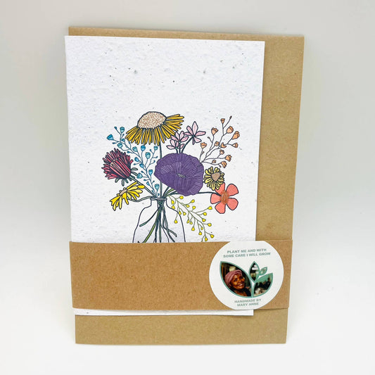 Growing Paper greeting card - Flowers in Vase: Paper Band