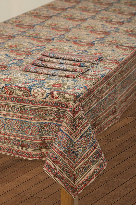 Mantel Kalamkari rosa y azul marino