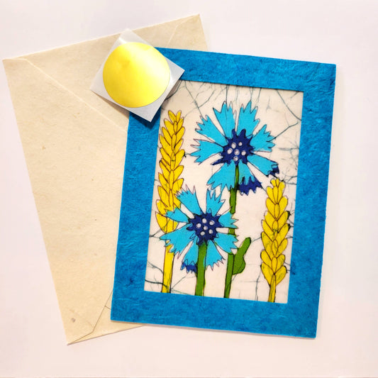 Cornflowers on White Batik Note Card